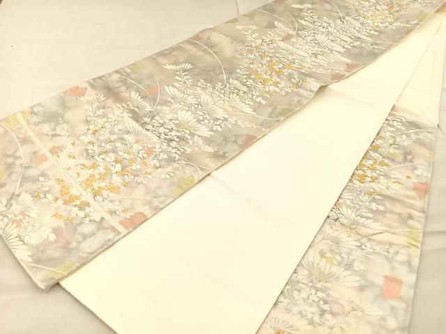 平和屋着物◎六通柄袋帯 唐織 草花文 金銀糸 引箔 正絹 逸品 BAAT1900if