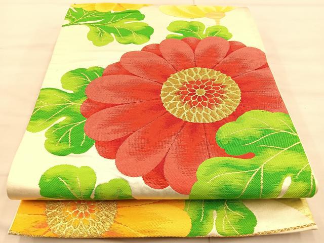 平和屋着物◎六通柄袋帯 唐織 草花文 金糸 正絹 逸品 BAAT1961if