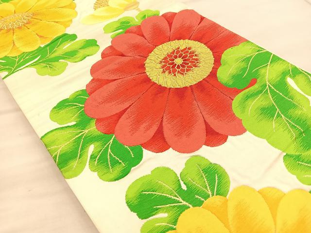 平和屋着物◎六通柄袋帯 唐織 草花文 金糸 正絹 逸品 BAAT1961if