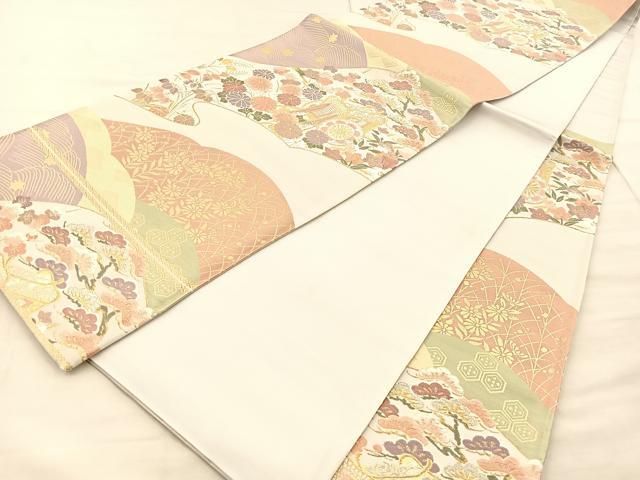 平和屋着物◎六通柄袋帯 唐織 御所車草花文 金銀糸 正絹 逸品 BAAT1975if