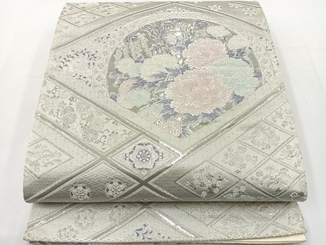 平和屋着物◎六通柄袋帯 唐織 花丸文 九百錦 プラチナ箔 正絹 逸品 BAAT2625ea