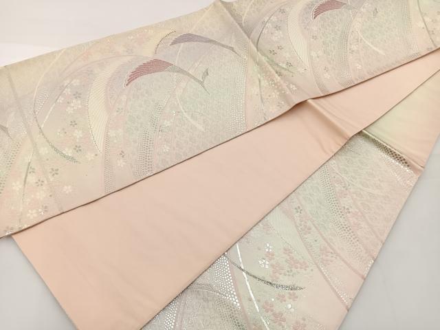 平和屋着物◎六通柄袋帯 唐織 花鳥文 銀糸 正絹 逸品 BAAT2658ea