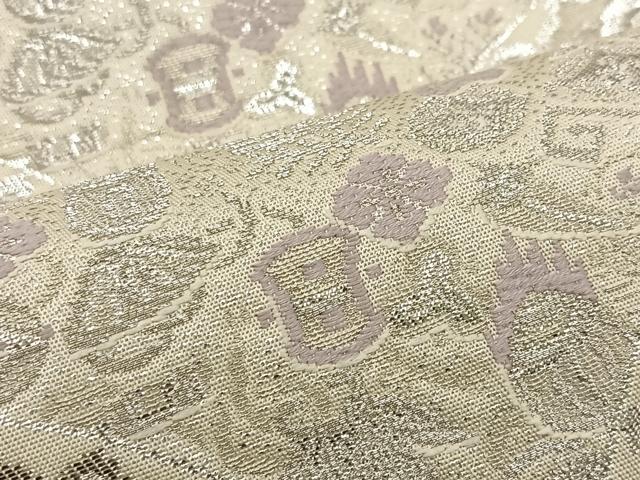 平和屋着物◎六通柄袋帯 唐織 古代オリエント 銀糸 正絹 逸品 BAAT2682ea