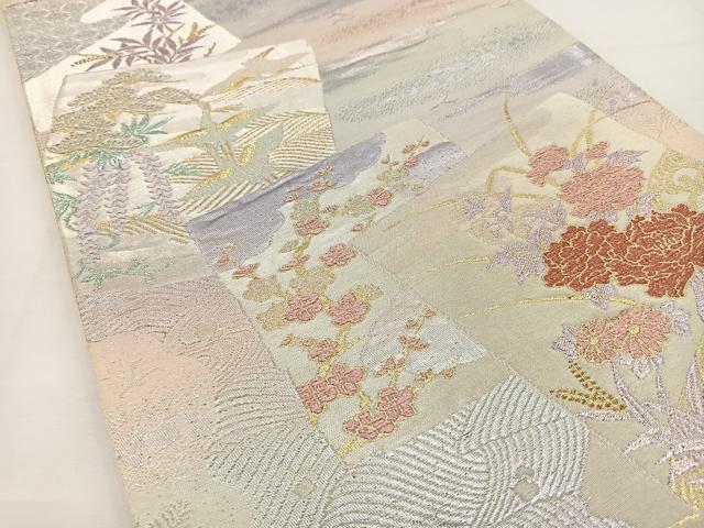 平和屋着物◎六通柄袋帯 色紙重ね花鳥文 金糸 正絹 逸品 BAAT2691ea