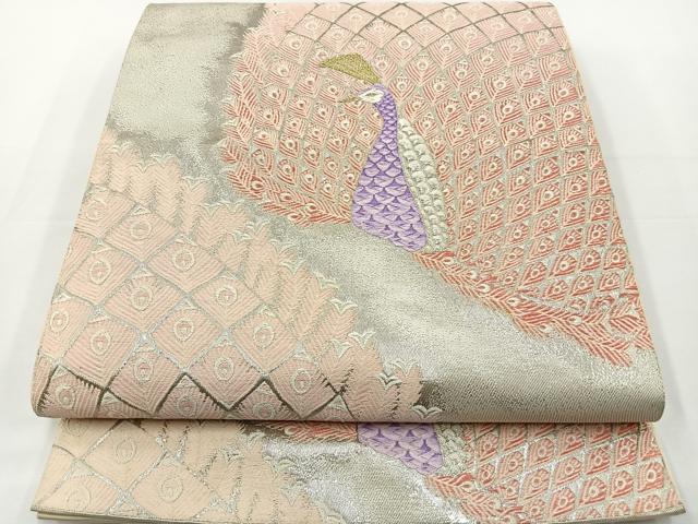 平和屋着物◎六通柄袋帯 唐織 孔雀文 金銀糸 正絹 逸品 BAAT2692ea