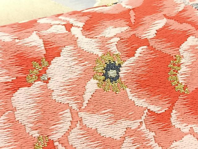 平和屋着物◎六通柄袋帯 唐織 孔雀羽花文 金銀糸 正絹 逸品 BAAT2693ea
