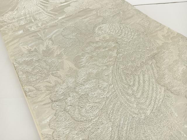 平和屋着物◎六通柄袋帯 鳳凰牡丹文 銀糸 正絹 逸品 BAAT2716ea