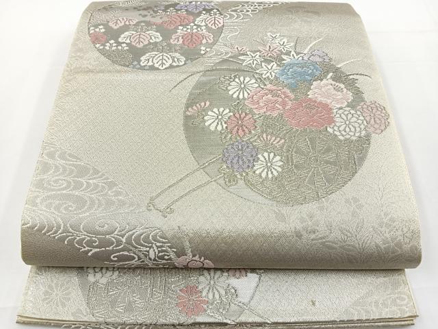 平和屋着物◎六通柄袋帯 唐織 花車文 銀糸 正絹 逸品 BAAT2726ea