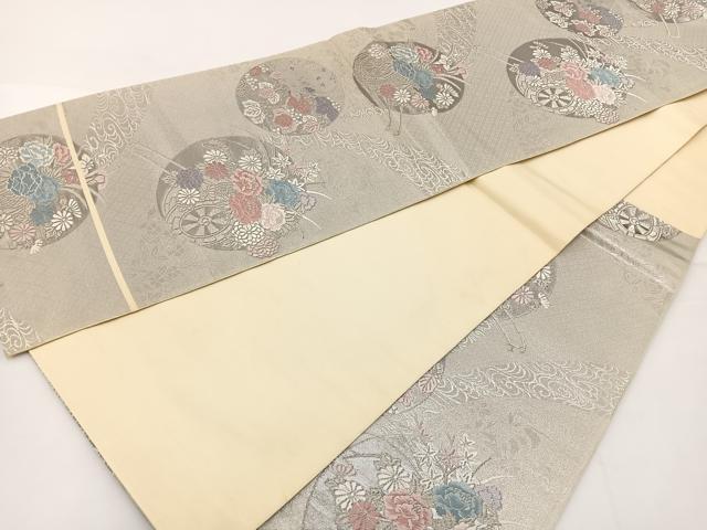 平和屋着物◎六通柄袋帯 唐織 花車文 銀糸 正絹 逸品 BAAT2726ea