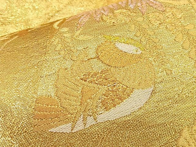 平和屋着物◎六通柄袋帯 扇面鴛鴦花文 金糸 正絹 逸品 BAAT2733ea