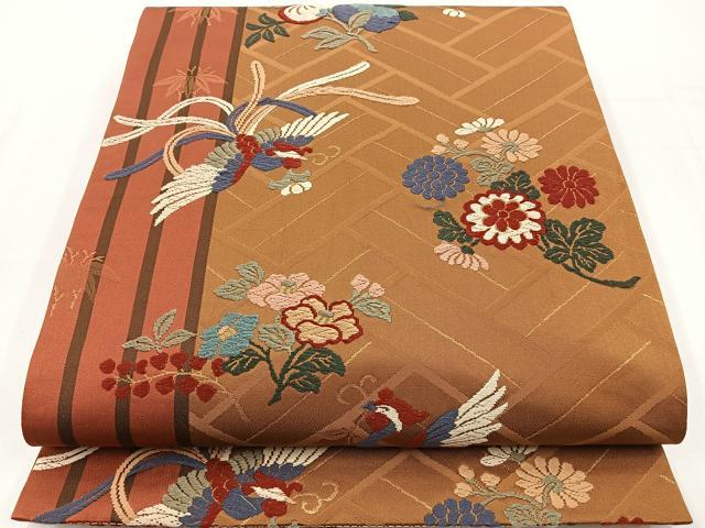 平和屋着物◎六通柄袋帯 唐織 鳳凰花文 金糸 正絹 逸品 BAAT2743ea