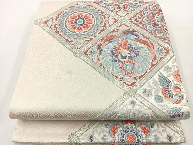 平和屋着物◎六通柄袋帯 唐織 菱取コプト唐草文 銀糸 正絹 逸品 BAAT2746ea