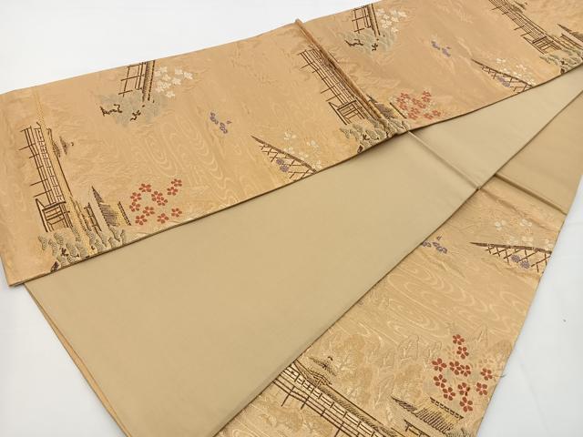 平和屋着物◎六通柄袋帯 流水風景花文 金糸 正絹 逸品 BAAT2748ea