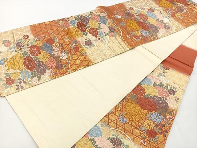 平和屋着物◎六通柄袋帯 唐織飾花文 金銀糸 正絹 逸品 BAAT2762ea
