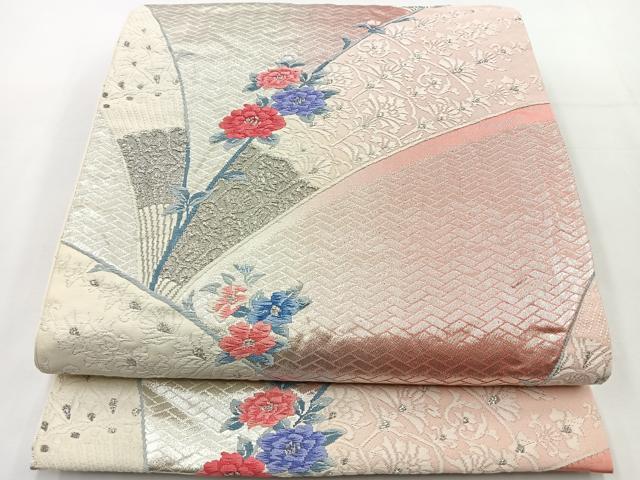 平和屋着物◎六通柄袋帯 唐織 草花文 銀糸 正絹 逸品 BAAT2768ea