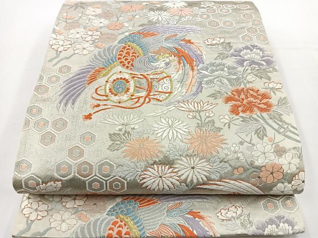 平和屋着物◎六通柄袋帯 唐織 鳳凰亀甲花文 金銀糸 正絹 逸品 BAAT2792ea