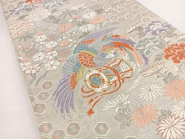 平和屋着物◎六通柄袋帯 唐織 鳳凰亀甲花文 金銀糸 正絹 逸品 BAAT2792ea
