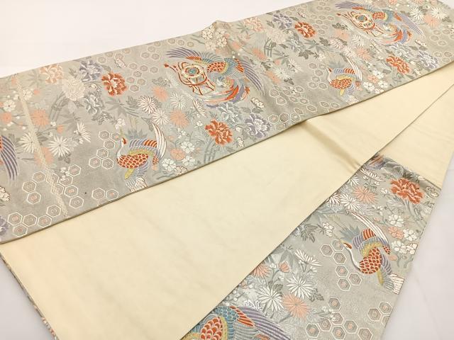 平和屋着物◎六通柄袋帯 唐織 鳳凰亀甲花文 金銀糸 正絹 逸品 BAAT2792ea