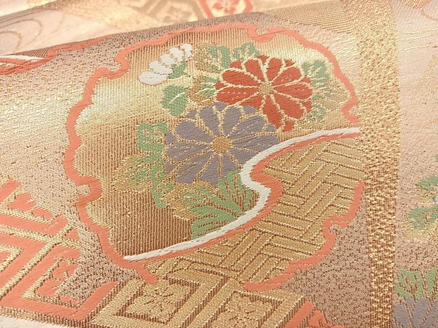 平和屋着物◎六通柄袋帯 唐織 雪輪菊花文 金糸 正絹 逸品 BAAT2806mz