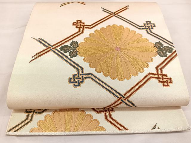 平和屋着物◎六通柄袋帯 組紐菱菊紋 金糸 正絹 逸品 BAAT2835mz