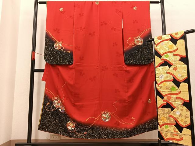 平和屋着物∵女の子 十三参り 子供 祝着・袋帯セット 帯セット 手毬花文 金彩 逸品 BAAT2964mz