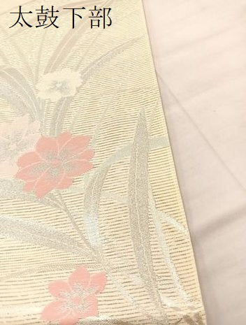 平和屋着物*夏物 六通柄袋帯 草花文 銀糸 正絹 逸品 BAAT3039hv