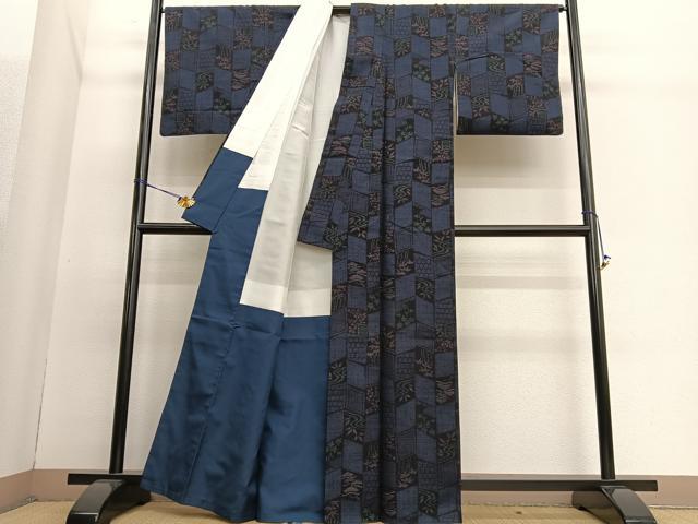 平和屋着物●結城紬 100亀甲 流水松竹花文 正絹 逸品 BAAT3173hv