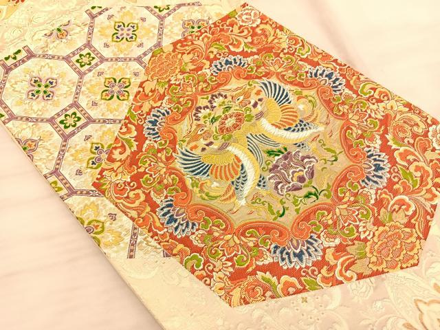 平和屋着物◎六通柄袋帯 唐織 鳳凰草花文 金銀糸 正絹 逸品 BAAT3201du