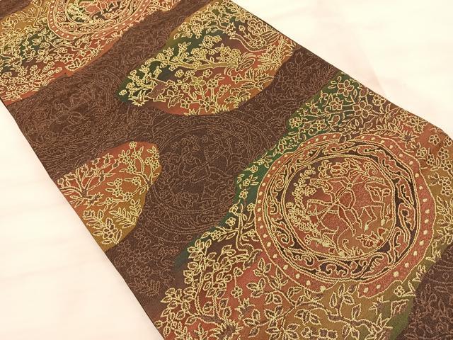 平和屋着物◎六通柄袋帯 狩猟文 金糸 正絹 逸品 BAAT3209du