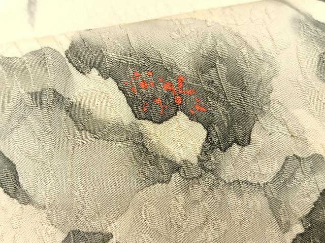 平和屋着物◎六通柄袋帯 作家物:清峰 手描き 草花文 ふくれ織り 正絹 逸品 BAAT3210du
