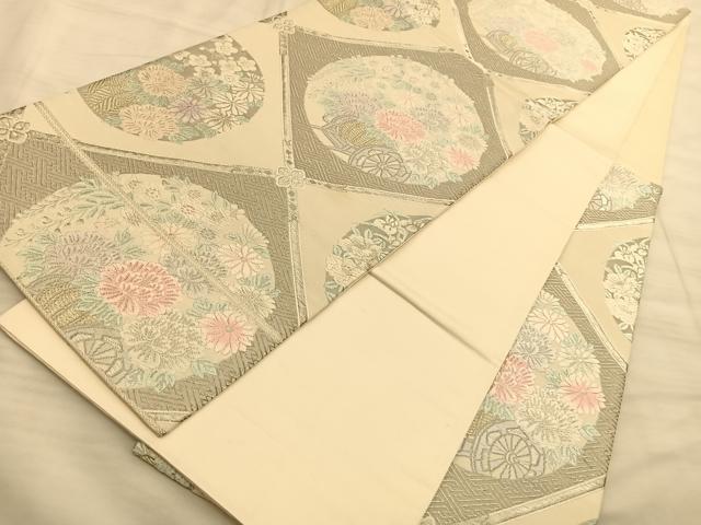 平和屋着物◎六通柄袋帯 唐織 菱取花車文 金銀糸 正絹 逸品 BAAT3221du