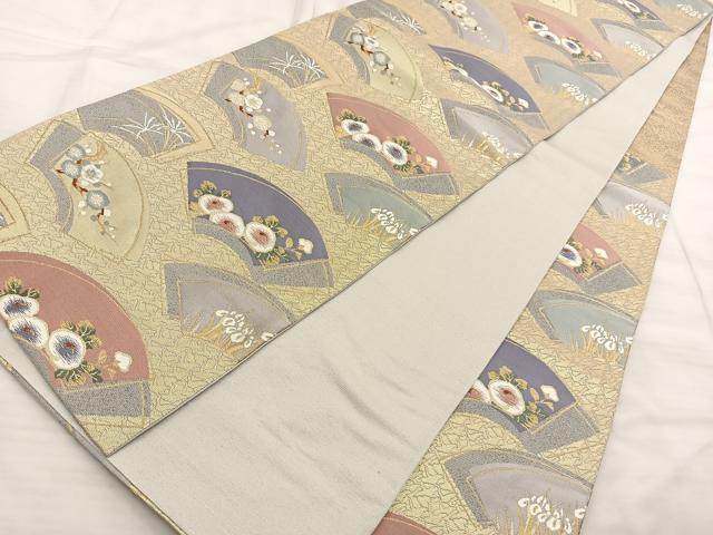 平和屋着物◎六通柄袋帯 光悦 地紙草花文 金糸 正絹 逸品 BAAT3227du