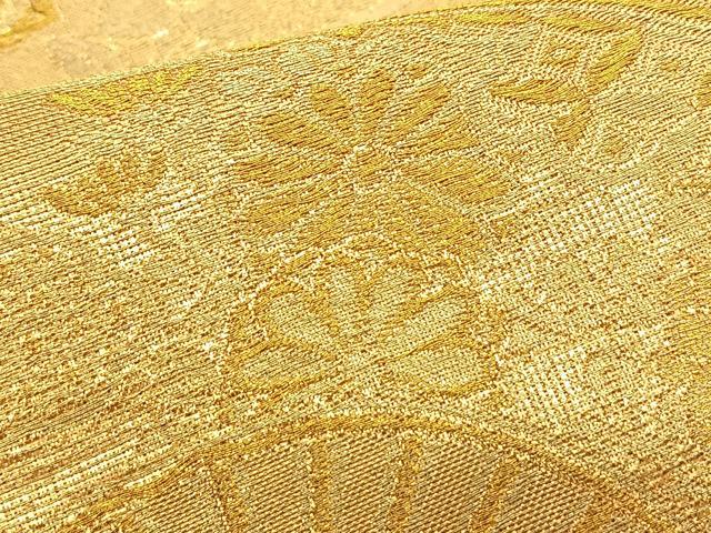 平和屋着物◎六通柄袋帯 扇面草花文 金糸 正絹 逸品 BAAT3235du