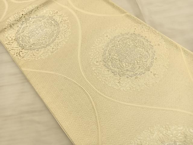 平和屋着物◎六通柄袋帯 唐織 縦枠正倉院花文 銀糸 正絹 逸品 BAAT3242du