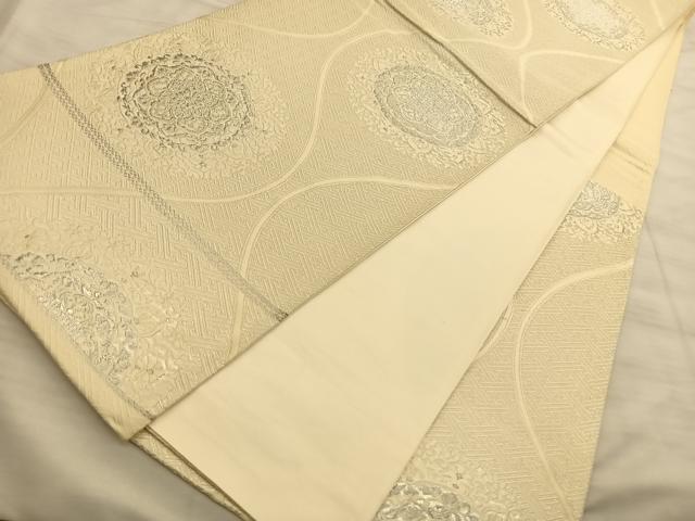 平和屋着物◎六通柄袋帯 唐織 縦枠正倉院花文 銀糸 正絹 逸品 BAAT3242du