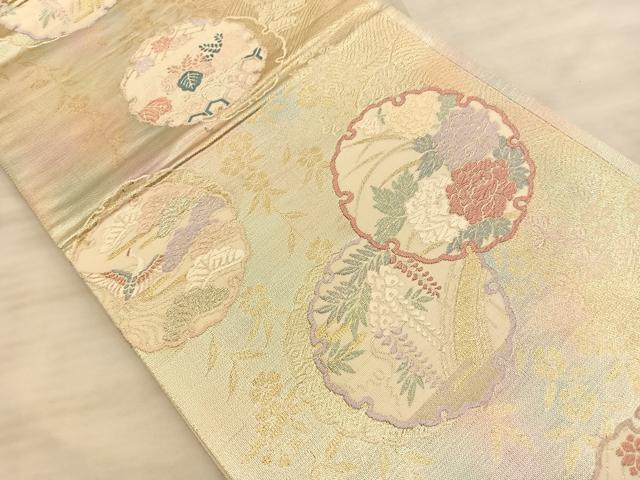 平和屋着物◎六通柄袋帯 雪輪秋草文 金銀糸 正絹 逸品 BAAT3243du