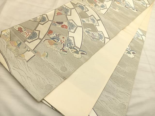 平和屋着物◎六通柄袋帯 唐織 陽春御車文 プラチナ箔 正絹 逸品 BAAT3247du