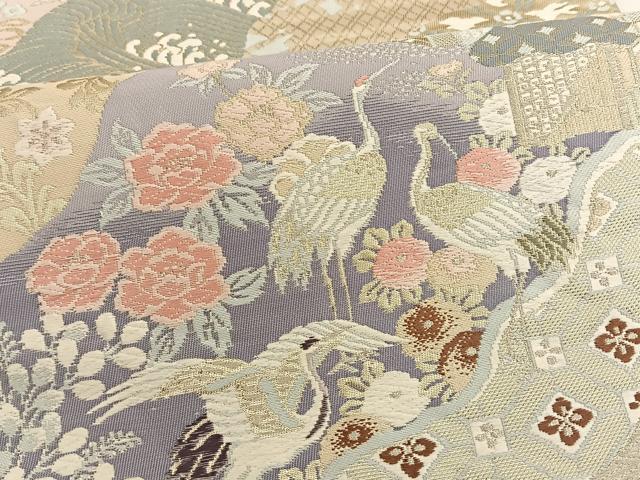 平和屋着物◎六通柄袋帯 唐織 飛鶴花文 金糸 正絹 逸品 BAAT3428ui
