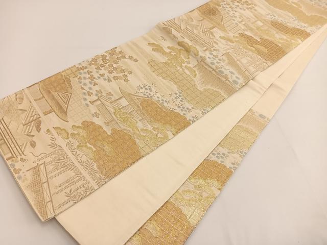 平和屋着物◎六通柄袋帯 風景文 金糸 正絹 逸品 BAAT3431ui