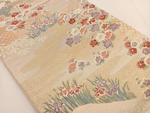 平和屋着物◎六通柄袋帯 唐織 草花文 正絹 逸品 BAAT3434ui