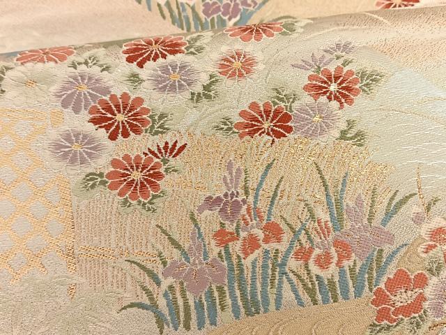 平和屋着物◎六通柄袋帯 唐織 草花文 正絹 逸品 BAAT3434ui