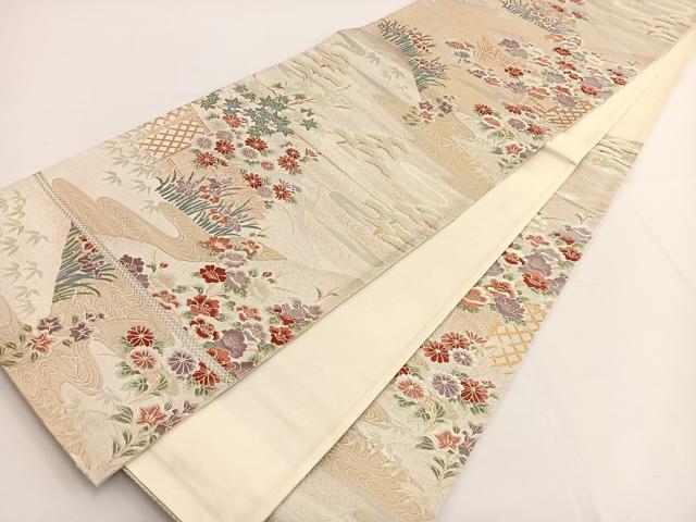 平和屋着物◎六通柄袋帯 唐織 草花文 正絹 逸品 BAAT3434ui