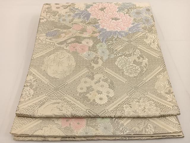 平和屋着物◎六通柄袋帯 唐織 鴛鴦花文 プラチナ箔 正絹 逸品 BAAT3436ui