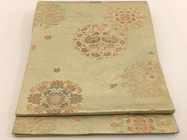 平和屋着物◎六通柄袋帯 染絵箔織 花鳥丸文 金糸 正絹 逸品 BAAT3440ui