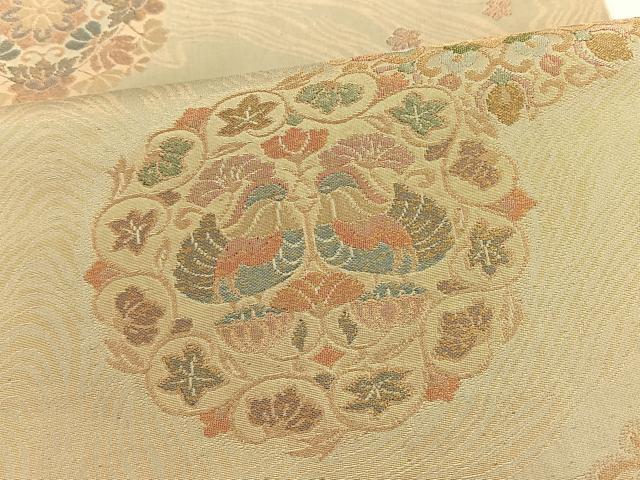 平和屋着物◎六通柄袋帯 染絵箔織 花鳥丸文 金糸 正絹 逸品 BAAT3440ui