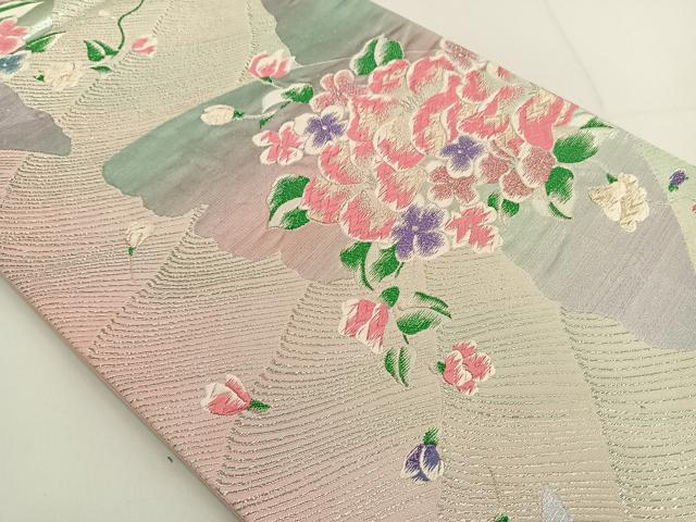平和屋着物◎六通柄袋帯 唐織 草花文 銀糸 正絹 逸品 BAAT3485ui