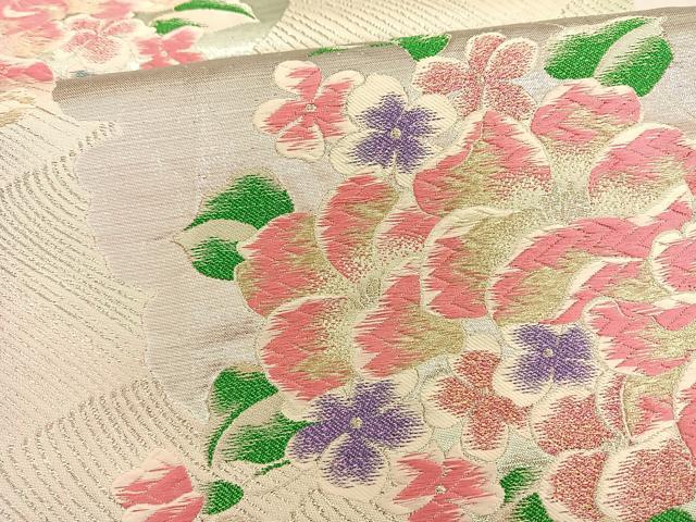 平和屋着物◎六通柄袋帯 唐織 草花文 銀糸 正絹 逸品 BAAT3485ui