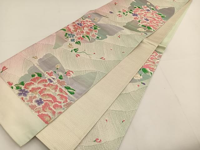 平和屋着物◎六通柄袋帯 唐織 草花文 銀糸 正絹 逸品 BAAT3485ui