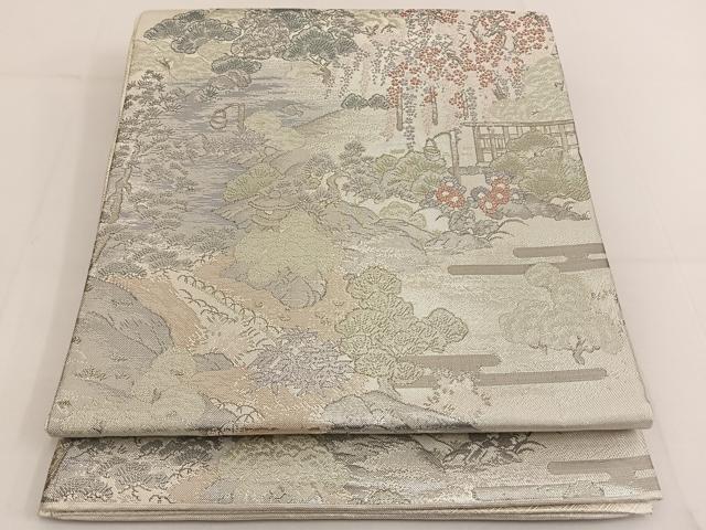 平和屋着物◎佐賀錦 六通柄袋帯 京百景 京洛東山 銀糸 正絹 逸品 BAAT3498ui