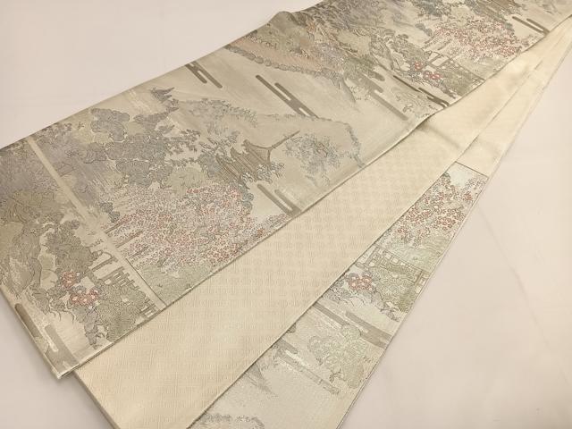 平和屋着物◎佐賀錦 六通柄袋帯 京百景 京洛東山 銀糸 正絹 逸品 BAAT3498ui